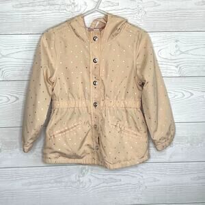 Young Hearts tan/silver polka dots toddler girls hooded jacket Size 3T